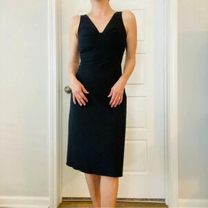 Y2K Anitsa Paris Sleeveless Pinstripe A-line Suiting Knee Length Dress Navy‎